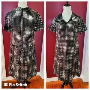 60s vintage Black White Polka Dot Op Art Shift Dress